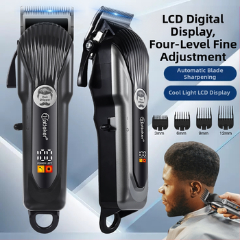 Frizieru matu griezējs – uzlādešanas, iebūvēta 500–800 mAh baterija, četkve motors, nerūsējošā tērauda asmeņi, noņemama un mazgājama griešanas galviņa