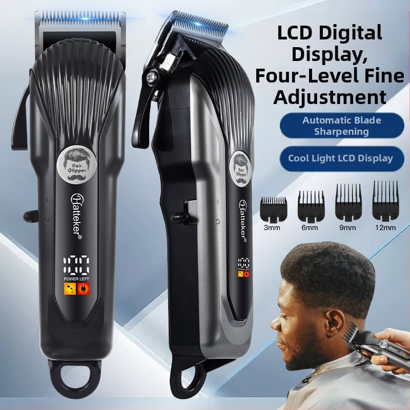 Frizieru matu griezējs – uzlādešanas, iebūvēta 500–800 mAh baterija, četkve motors, nerūsējošā tērauda asmeņi, noņemama un mazgājama griešanas galviņa