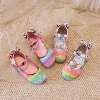 Vaikų odiniai bateliai su blizgučiais, Korėjos princesės stilius, šokių bateliai su Velcro užsegimu, žemas kulkšnies lygis, pavasaris-ruduo