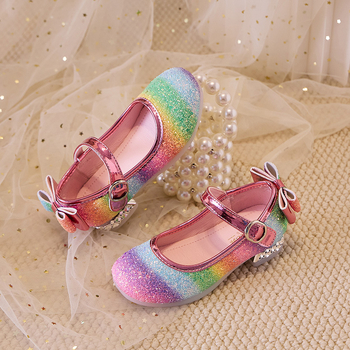 Vaikų odiniai bateliai su blizgučiais, Korėjos princesės stilius, šokių bateliai su Velcro užsegimu, žemas kulkšnies lygis, pavasaris-ruduo