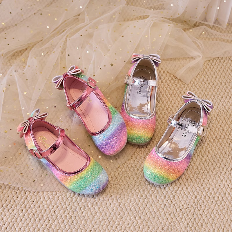 Vaikų odiniai bateliai su blizgučiais, Korėjos princesės stilius, šokių bateliai su Velcro užsegimu, žemas kulkšnies lygis, pavasaris-ruduo