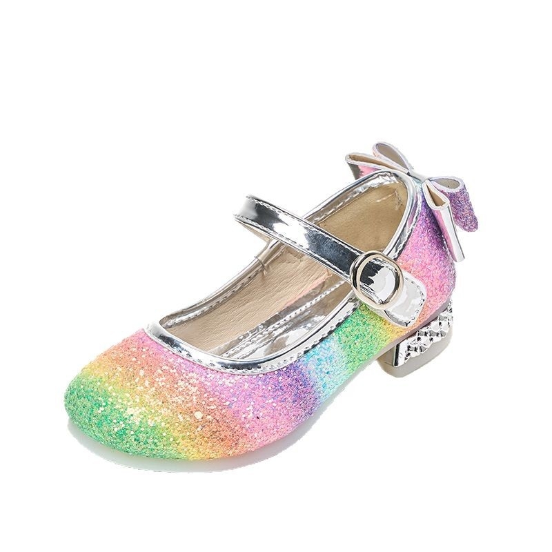 Vaikų odiniai bateliai su blizgučiais, Korėjos princesės stilius, šokių bateliai su Velcro užsegimu, žemas kulkšnies lygis, pavasaris-ruduo