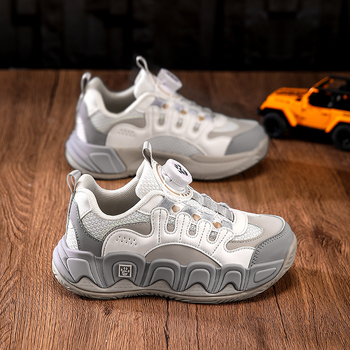 Ανδρικά-γυναικεία παπούτσια τύπου Dad με κλείσιμο με περιστρεφόμενο κουμπί, αναπνεύσιμο επάνω μέρος από συνθετικό δέρμα, σόλα EVA, ριγέ μοτίβο, για ηλικίες 7–16 ετών