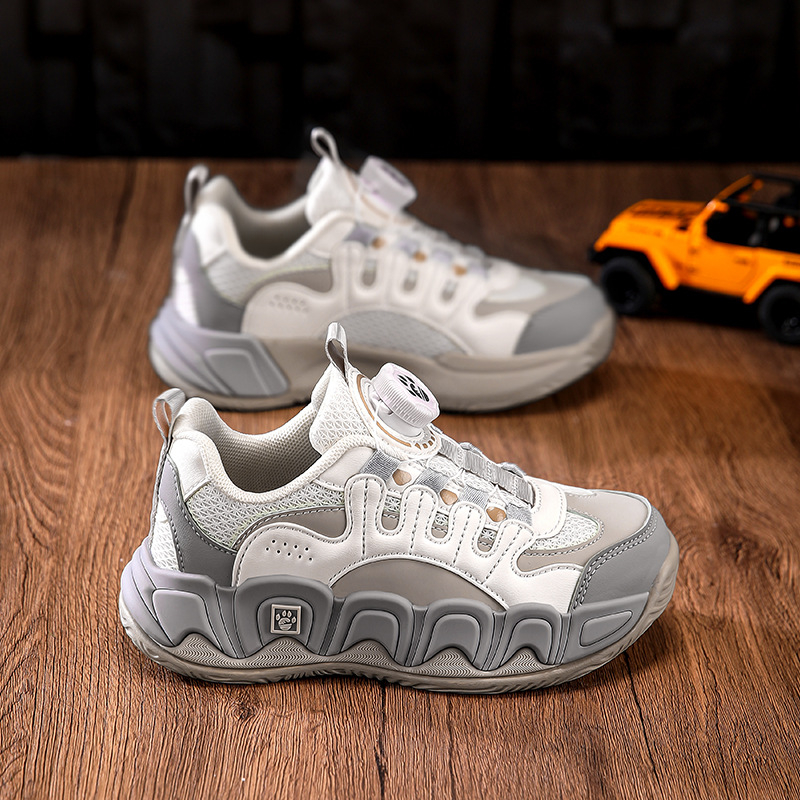 Unisex tenisice tip Dad Shoes s okretanjem gumba za zatvaranje, prozračni gornji dio od sintetičke kože, EVA đon, prugasti uzorak, za uzrast 7–16 godina
