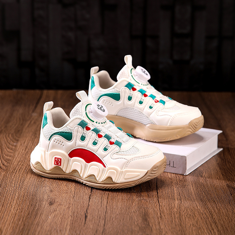 Unisex tenisice tip Dad Shoes s okretanjem gumba za zatvaranje, prozračni gornji dio od sintetičke kože, EVA đon, prugasti uzorak, za uzrast 7–16 godina