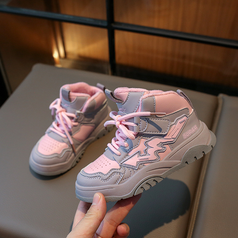 Dječje tenisice za trčanje s gornjim dijelom od umjetne kože, flis podstava, debela gumena potplata, chunky dad shoes stil, jesen-zima 2023