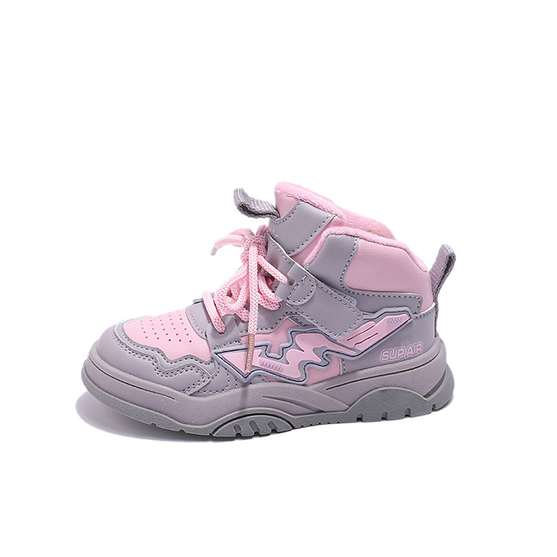 Dječje tenisice za trčanje s gornjim dijelom od umjetne kože, flis podstava, debela gumena potplata, chunky dad shoes stil, jesen-zima 2023