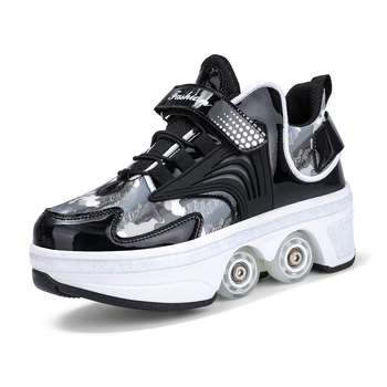 Παιδικά παπούτσια με τέσσερις ρόδες, δερμάτινο επάνω μέρος, αδιάβροτα, Velcro, καουτσούκ σόλα