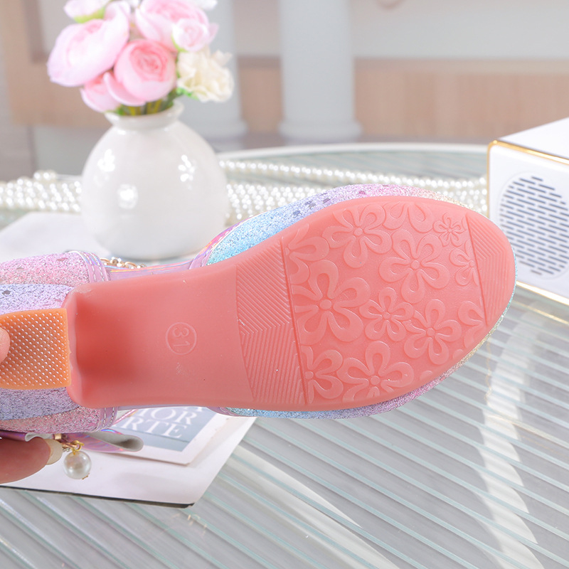 Mergaitėms vakarėliams aukštakulniai, princesės stiliaus blizgučiai su sagtimi, viršutinė medžiaga Greite, vidpadis PU, padas guma, 4–12 metų, pavasaris 2024