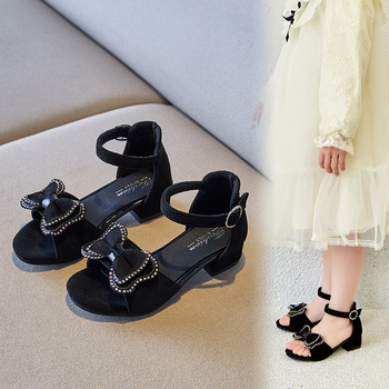 Princeses stila augsto papēžu sandales meitenēm, PU augšējā daļa, Velcro aizdare, gumijas zole, vecums 4–16 gadi