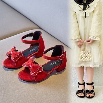 Princeses stila augsto papēžu sandales meitenēm, PU augšējā daļa, Velcro aizdare, gumijas zole, vecums 4–16 gadi