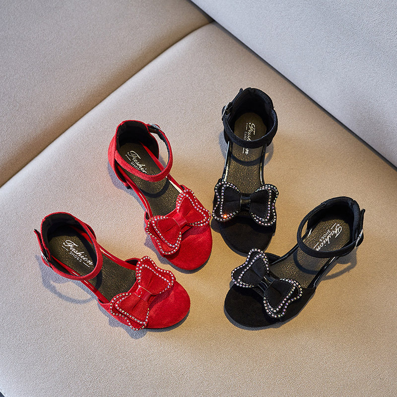 Princeses stila augsto papēžu sandales meitenēm, PU augšējā daļa, Velcro aizdare, gumijas zole, vecums 4–16 gadi