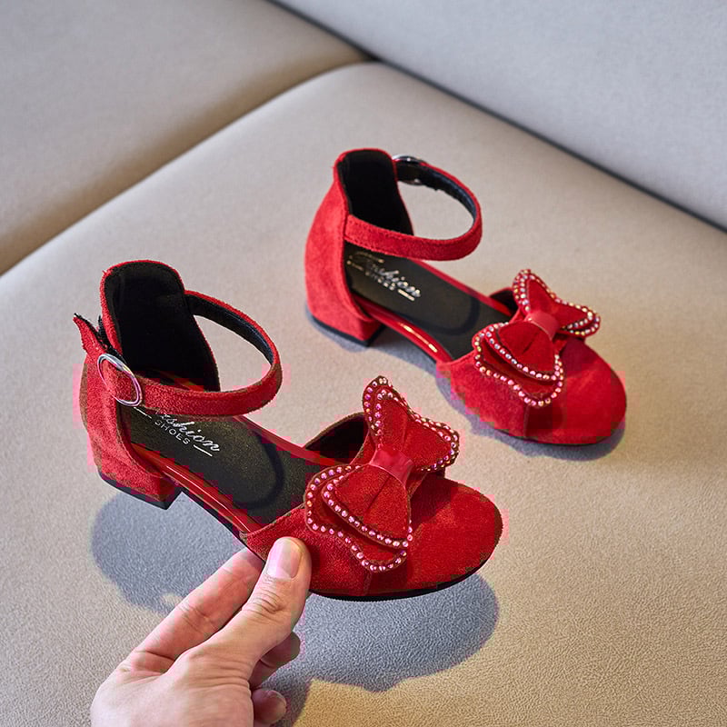 Princeses stila augsto papēžu sandales meitenēm, PU augšējā daļa, Velcro aizdare, gumijas zole, vecums 4–16 gadi