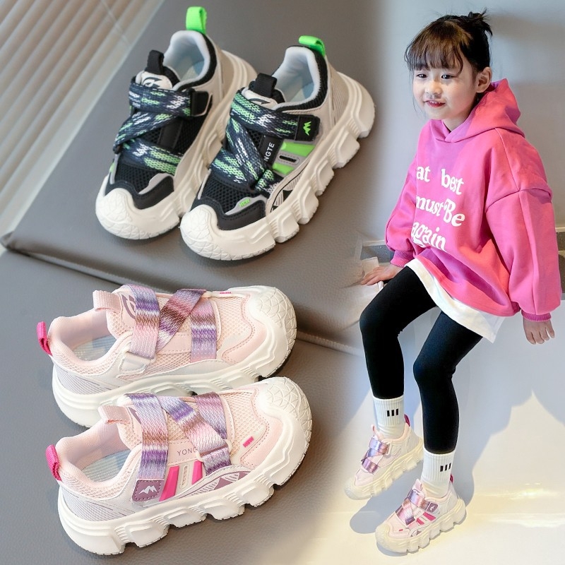 Детски обувки в стил Dad Shoes – дишащ горен PU+мрежа, закопчаване с лепенка Velcro, противохлъзгаща гумена подметка, за деца 4–16 години, пролет и есен