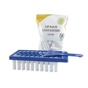 PP lūpų balzamo vamzdeliai – rinkinys 50 vnt su padėklu, įsk. scraper; injekcinis liejimas; medžiaga PP; modelis r002