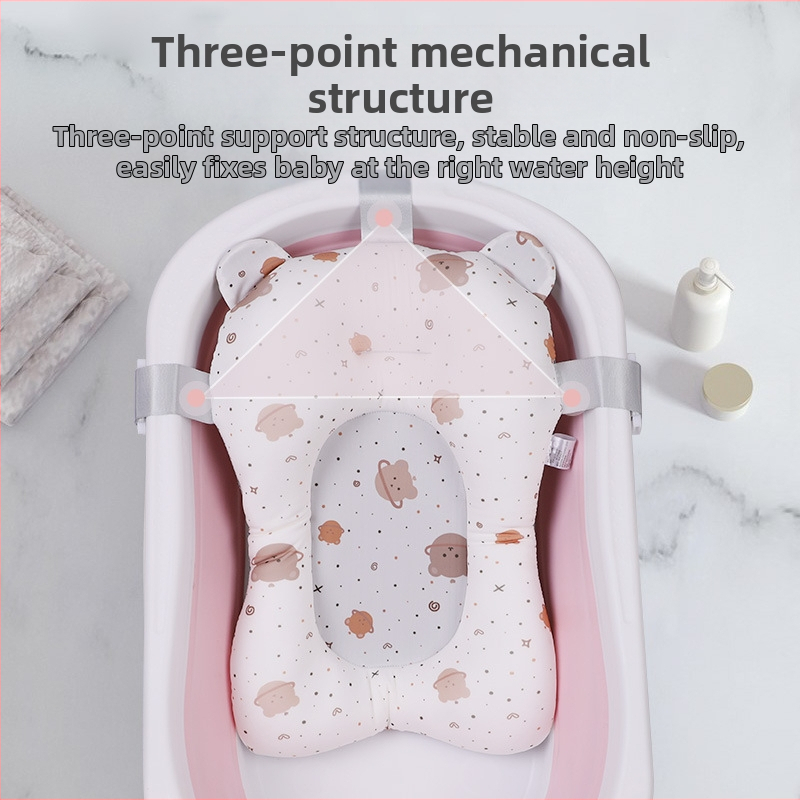 Бебешка подложка за къпане с рамкова мрежа; материал: еластична тъкан с четири посоки + мрежа + пълнеж от полиестер + ПЕ кука; подходяща за сядане и лягане