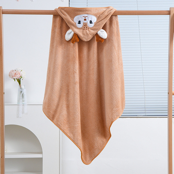 Vaikų chalatas su gobtuvu iš koralio veliūro, 500 g, 90% poliesterio, žiemai