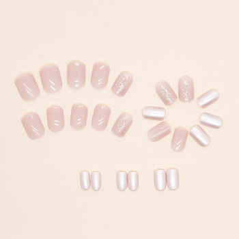 Σετ τέχνης νυχιών με λαμπερό περλέ φινίρισμα, γλυκιά φυσική όψη; 24 τεμάχια σε συσκευασία; Μάρκα Wear Armor; Προέλευση Zhejiang; Στυλ: Φρέσκο, Απλό, Κοντό