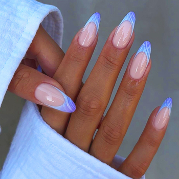 Press-on νύχια με μορφή αμυγδάλου και μάρμαρο μοτίβο, γαλλικού στιλ – Miss Bloom