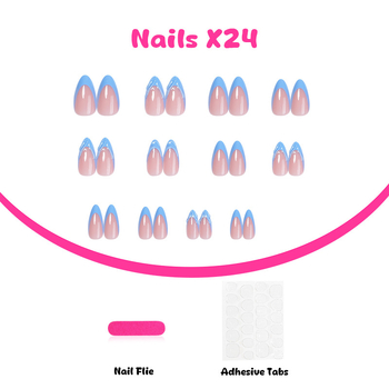 Press-on νύχια με μορφή αμυγδάλου και μάρμαρο μοτίβο, γαλλικού στιλ – Miss Bloom