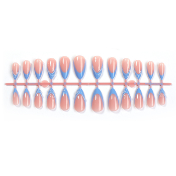 Press-on νύχια με μορφή αμυγδάλου και μάρμαρο μοτίβο, γαλλικού στιλ – Miss Bloom