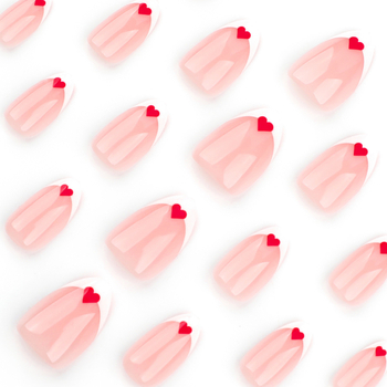 Αφαιρούμενο σετ ψεύτικων νυχιών, 24 τεμάχια, γαλλικό στιλ, μινιμαλιστικό σχέδιο για τη Γιορτή του Αγίου Βαλεντίνου