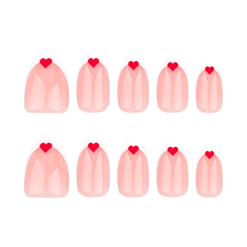 Αφαιρούμενο σετ ψεύτικων νυχιών, 24 τεμάχια, γαλλικό στιλ, μινιμαλιστικό σχέδιο για τη Γιορτή του Αγίου Βαλεντίνου