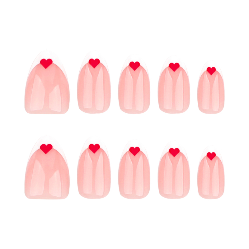 Set lažnih noktiju s mogućnošću uklanjanja, 24 komada, minimalistički Valentinski dizajn, francuski stil