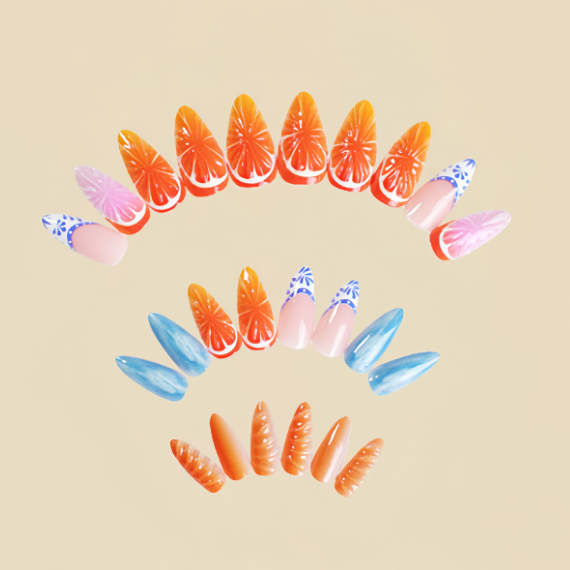 3D nagų dailės lipdukai, migdolų formos, nešiojami, nuimami, 24 vienetai