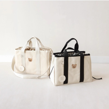 Корейски стил чанта за майки с връзка – платнена кръстосана чанта за бебета, голям капацитет, памучна облицовка, вътрешен цип и джоб за ID