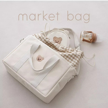Корейски стил чанта за майки с връзка – платнена кръстосана чанта за бебета, голям капацитет, памучна облицовка, вътрешен цип и джоб за ID