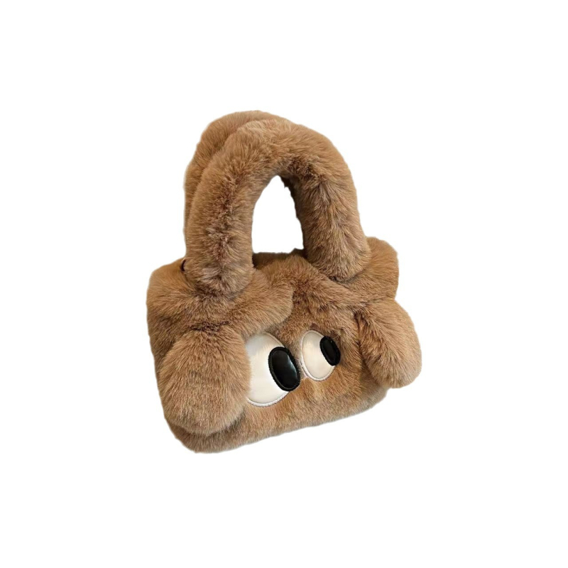 Moteriška pliušinė satchel rankinė, horizontaliai kvadratinės formos, magnetinis užsegimas, vidiniai kišenės telefonui ir asmens tapatybės kortelei, viena pečių rankena