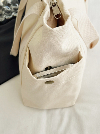 Τσάντα ώμου από καμβά σε στυλ Tote, οριζόντιου τετράγωνου σχήματος, με φερμουάρ, θήκη για κινητό