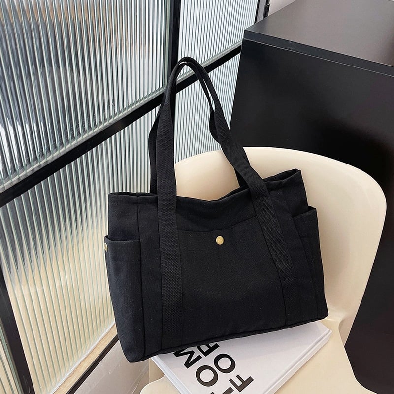 Geantă de umăr din pânză, stil Tote, formă orizontală pătrată, fermoar, buzunar pentru telefon