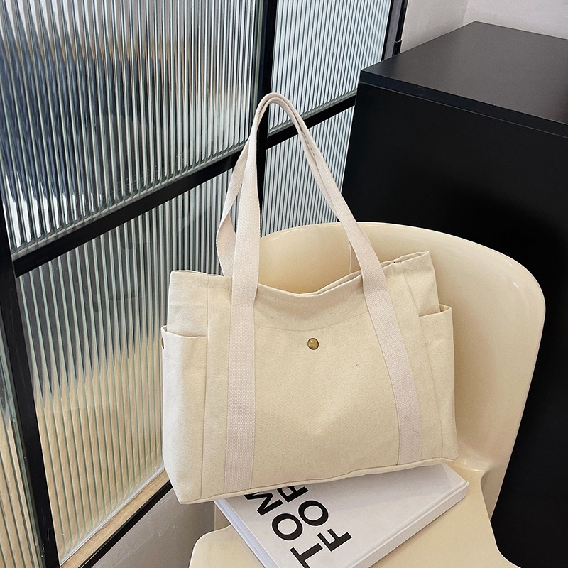 Geantă de umăr din pânză, stil Tote, formă orizontală pătrată, fermoar, buzunar pentru telefon