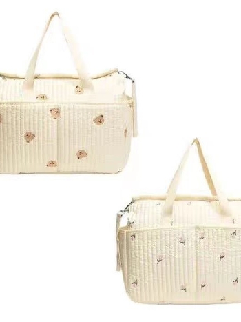 Τσάντα μαμά-μωρού με καμπύλη ιμάντα ώμου, εξωτερικό και επένδυση πολυεστέρα, μοτίβο τουλιπ-αρκούδα, στυλ αναψυχής ταξιδιού