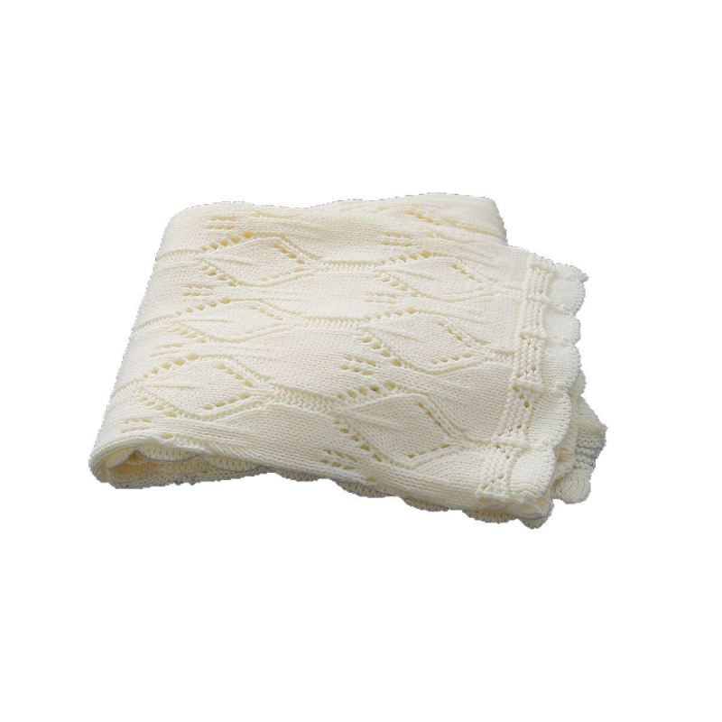 Pletena deka s otvorenim uzorkom i čipkastim rubovima na četiri strane; akril, težina ispod 300 g, pogodna za sve sezone, prvoklasna kvaliteta, Inst stil.