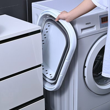 Liela ietilpība, saliekams veļas grozs ar rokturi, režģveidīgs dizains, materiāls PP+TPE