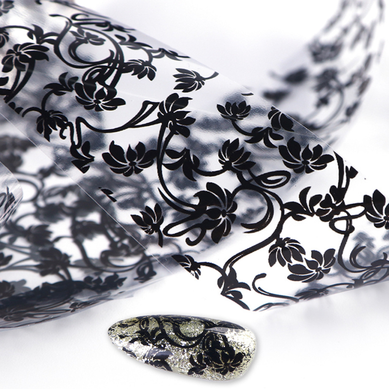 Abțibilduri pentru unghii – design cu hârtie stelată, dantelă negru-alb, imprimare laser cu fructe tropicale; 30 g; Brand: Full Beauty; etichetă privată disponibilă