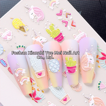 Nagai dekoruojančios lipdukai – 5D išpūstas reljefinis Helovyno dizainas su tortu, spurgų ir kaktuso motyvais – SWEET TREND OEM moterims, madingame stiliuje