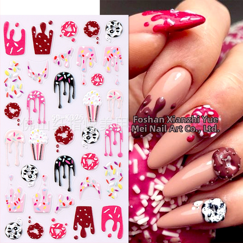 Стикери за нокти – 5D релефни Хелоуин дизайн със мотиви торта, понички и кактус – SWEET TREND OEM, за дами, в моден стил