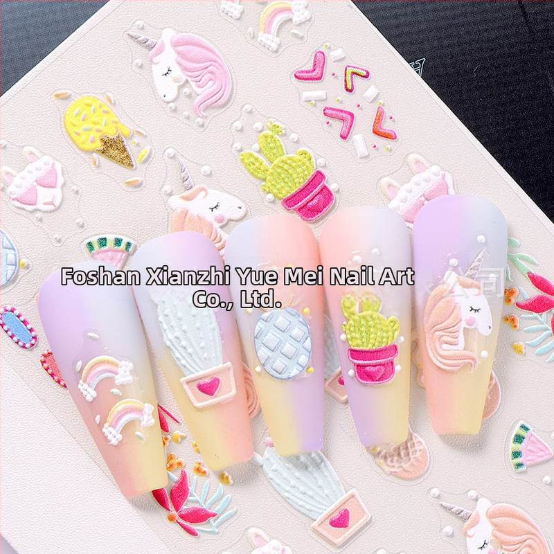 Стикери за нокти – 5D релефни Хелоуин дизайн със мотиви торта, понички и кактус – SWEET TREND OEM, за дами, в моден стил