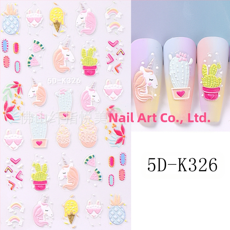 Nagai dekoruojančios lipdukai – 5D išpūstas reljefinis Helovyno dizainas su tortu, spurgų ir kaktuso motyvais – SWEET TREND OEM moterims, madingame stiliuje