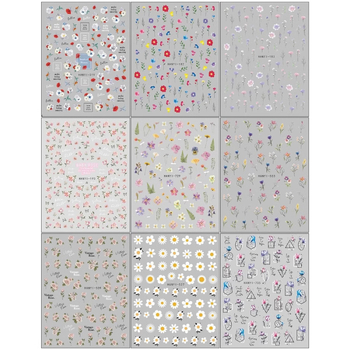 Nagų dailės lipdukai – gėlių raštas, paprastas stilius, 6 vnt, Gėlių serija