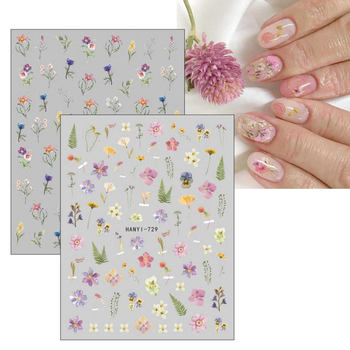 Nagų dailės lipdukai – gėlių raštas, paprastas stilius, 6 vnt, Gėlių serija