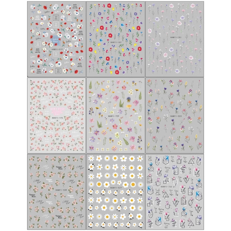 Nagų dailės lipdukai – gėlių raštas, paprastas stilius, 6 vnt, Gėlių serija