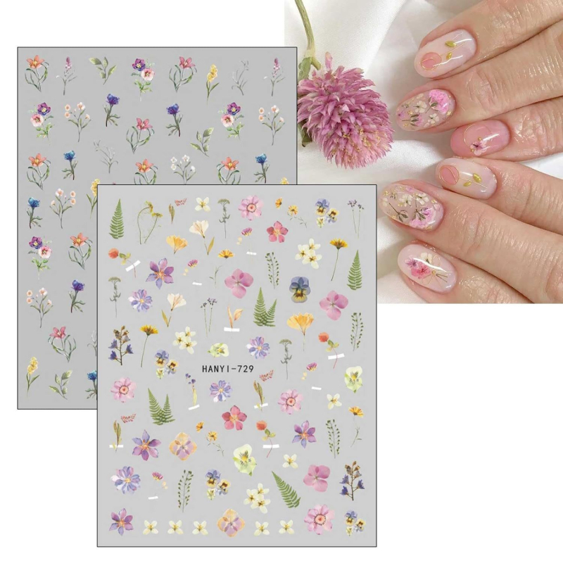 Nagų dailės lipdukai – gėlių raštas, paprastas stilius, 6 vnt, Gėlių serija