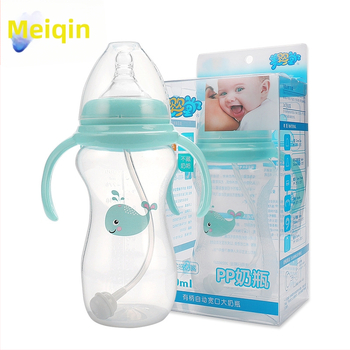 Meiyingtang Μπιμπερό νεογέννητου με λαβή, PP, ευρύ λαιμό, καμπύλη μορφή, με εκτυπωμένο λογότυπο