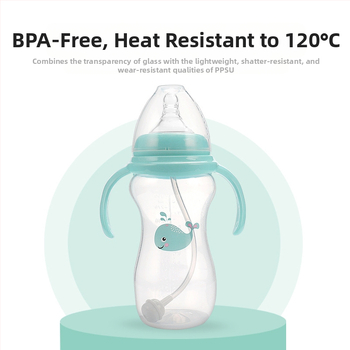 Meiyingtang Μπιμπερό νεογέννητου με λαβή, PP, ευρύ λαιμό, καμπύλη μορφή, με εκτυπωμένο λογότυπο