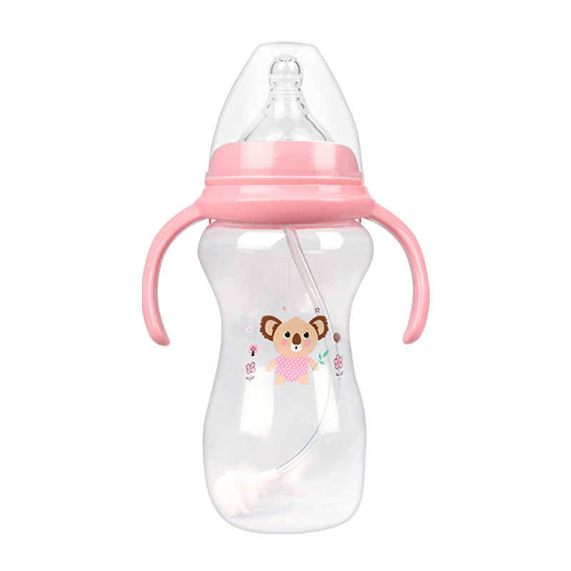 Meiyingtang Μπιμπερό νεογέννητου με λαβή, PP, ευρύ λαιμό, καμπύλη μορφή, με εκτυπωμένο λογότυπο